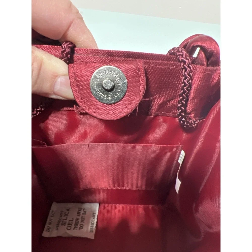 Vintage 80s Red Satin Beaded Evening Bag‎ Box Clutch Formal Purse